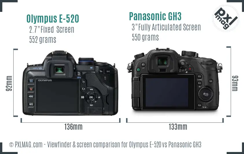 Olympus E-520 vs Panasonic GH3 Screen and Viewfinder comparison