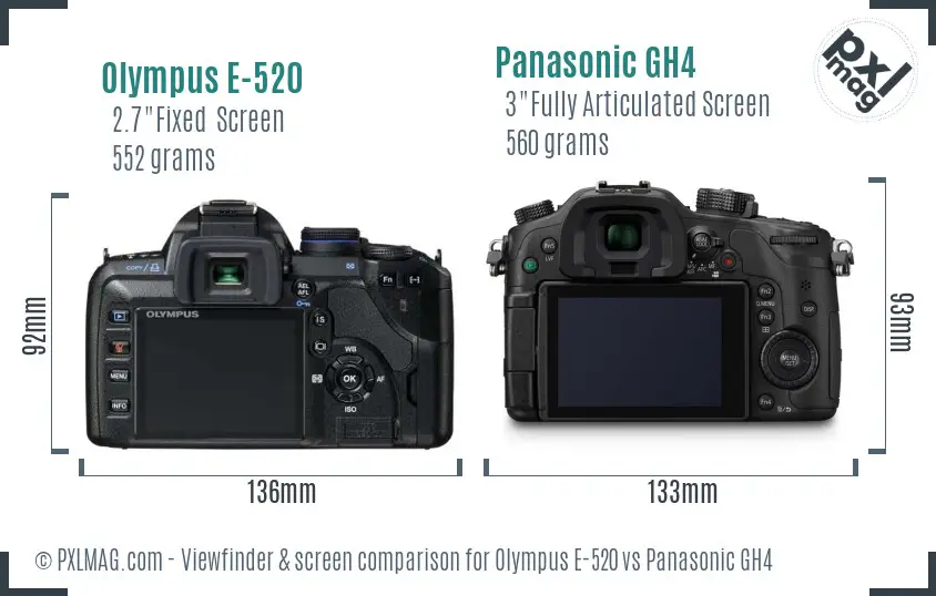 Olympus E-520 vs Panasonic GH4 Screen and Viewfinder comparison