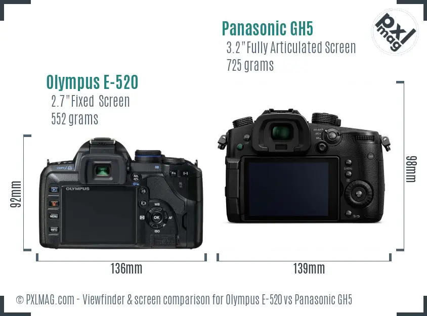 Olympus E-520 vs Panasonic GH5 Screen and Viewfinder comparison