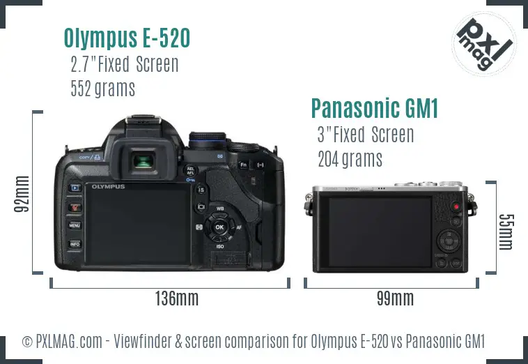 Olympus E-520 vs Panasonic GM1 Screen and Viewfinder comparison