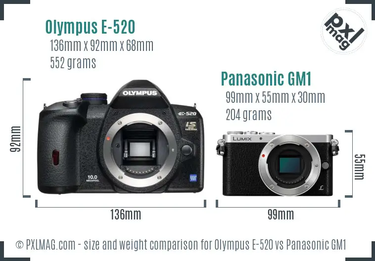 Olympus E-520 vs Panasonic GM1 size comparison