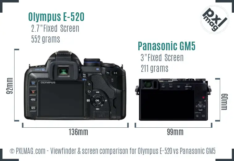 Olympus E-520 vs Panasonic GM5 Screen and Viewfinder comparison