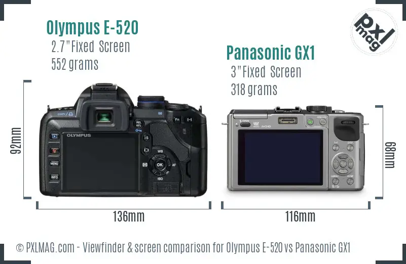 Olympus E-520 vs Panasonic GX1 Screen and Viewfinder comparison