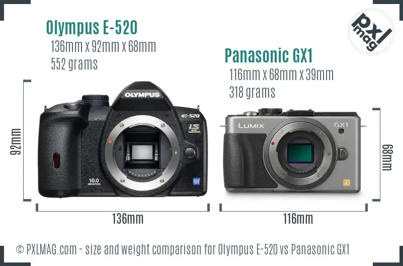 Olympus E-520 vs Panasonic GX1 size comparison