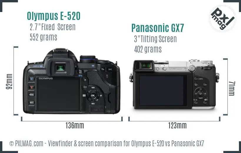 Olympus E-520 vs Panasonic GX7 Screen and Viewfinder comparison