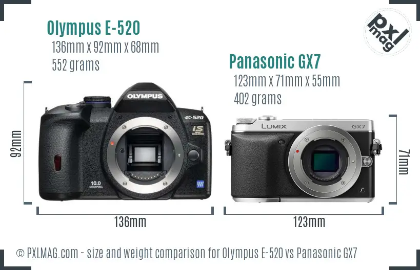 Olympus E-520 vs Panasonic GX7 size comparison