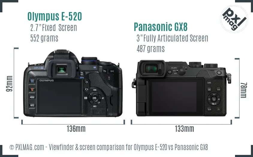 Olympus E-520 vs Panasonic GX8 Screen and Viewfinder comparison