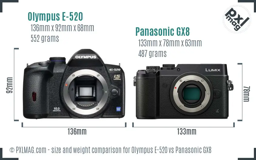 Olympus E-520 vs Panasonic GX8 size comparison