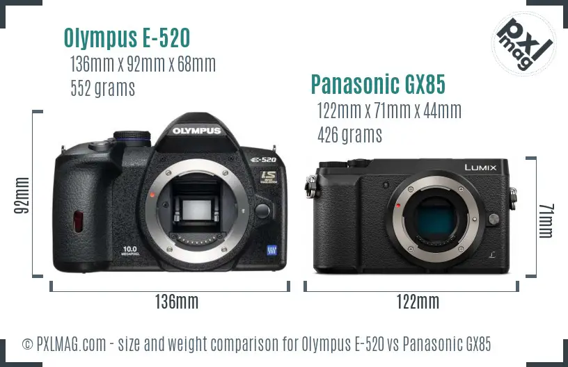 Olympus E-520 vs Panasonic GX85 size comparison