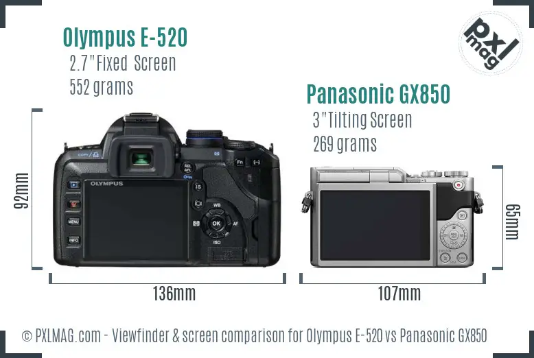 Olympus E-520 vs Panasonic GX850 Screen and Viewfinder comparison