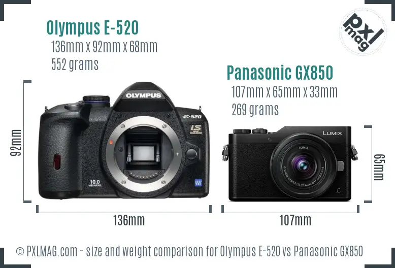 Olympus E-520 vs Panasonic GX850 size comparison Olympus E-520 vs Panasonic GX850 size comparison
