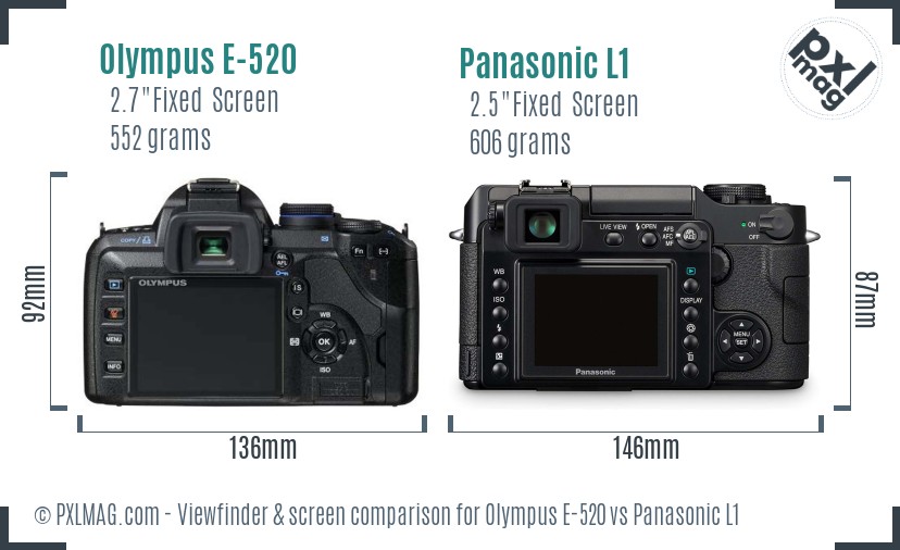 Olympus E-520 vs Panasonic L1 Screen and Viewfinder comparison