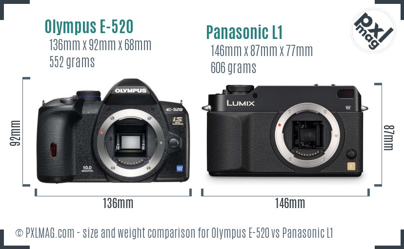 Olympus E-520 vs Panasonic L1 size comparison