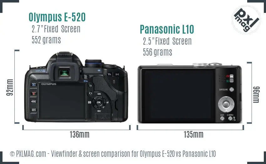 Olympus E-520 vs Panasonic L10 Screen and Viewfinder comparison