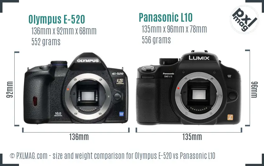 Olympus E-520 vs Panasonic L10 size comparison