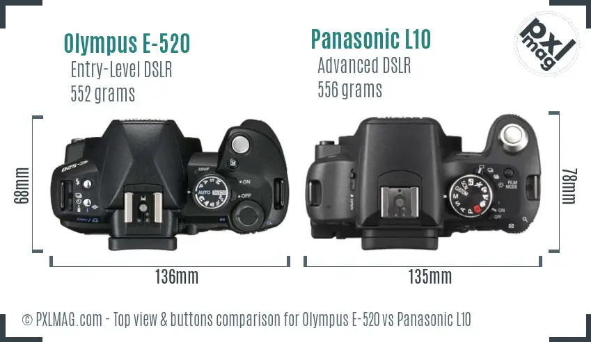 Olympus E-520 vs Panasonic L10 top view buttons comparison