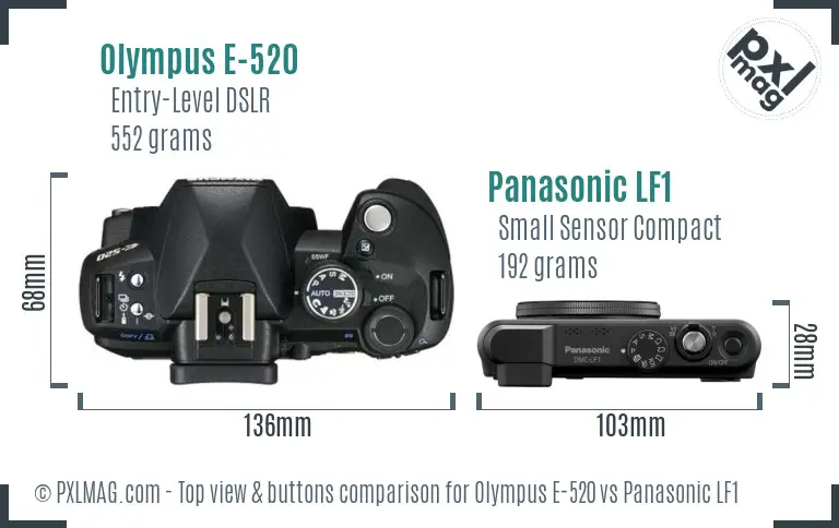 Olympus E-520 vs Panasonic LF1 top view buttons comparison