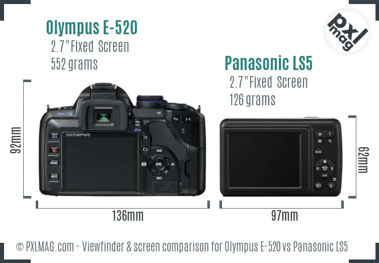 Olympus E-520 vs Panasonic LS5 Screen and Viewfinder comparison