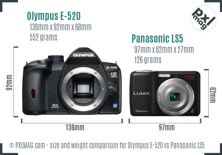 Olympus E-520 vs Panasonic LS5 size comparison