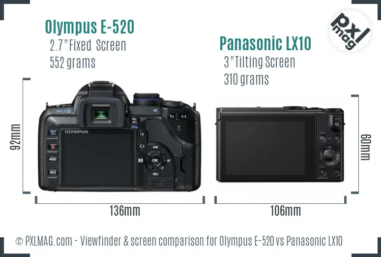 Olympus E-520 vs Panasonic LX10 Screen and Viewfinder comparison