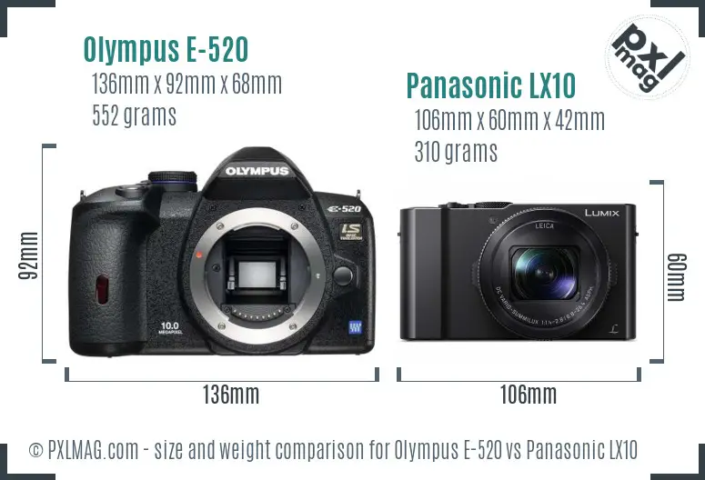 Olympus E-520 vs Panasonic LX10 size comparison