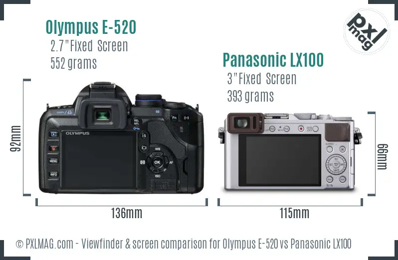 Olympus E-520 vs Panasonic LX100 Screen and Viewfinder comparison