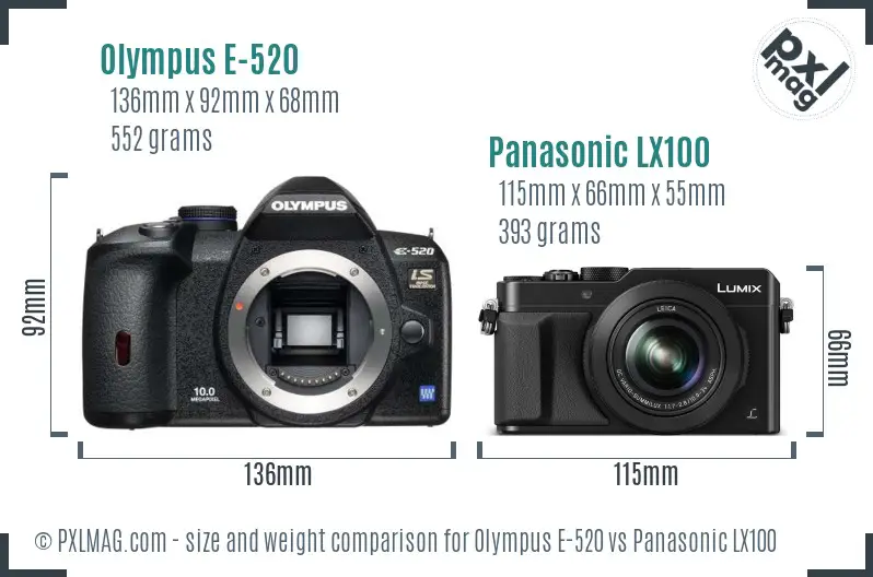 Olympus E-520 vs Panasonic LX100 size comparison