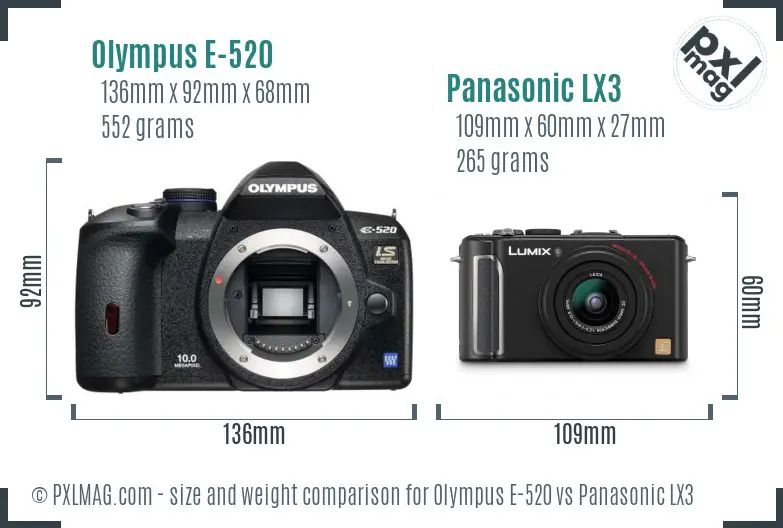 Olympus E-520 vs Panasonic LX3 size comparison