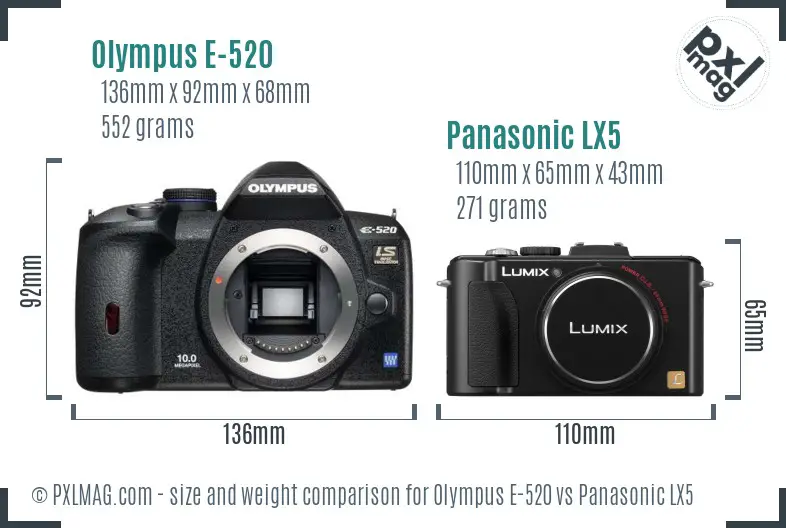 Olympus E-520 vs Panasonic LX5 size comparison