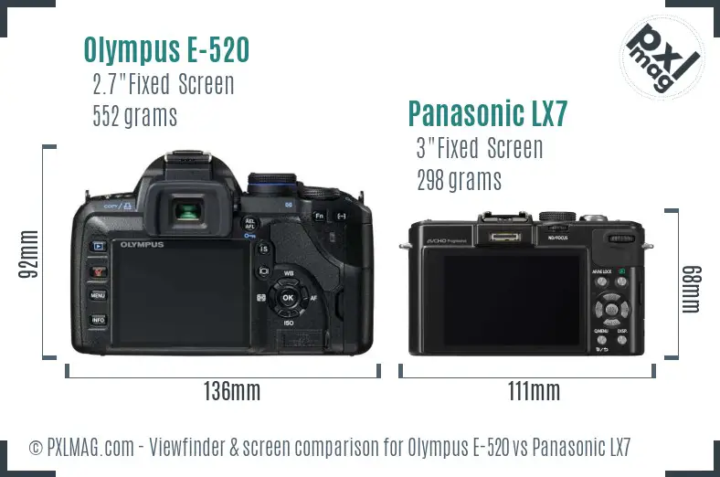 Olympus E-520 vs Panasonic LX7 Screen and Viewfinder comparison