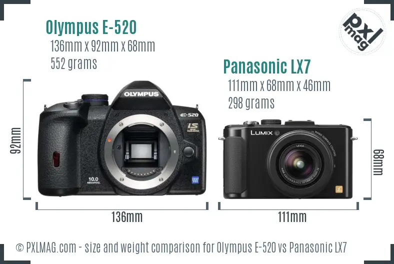 Olympus E-520 vs Panasonic LX7 size comparison
