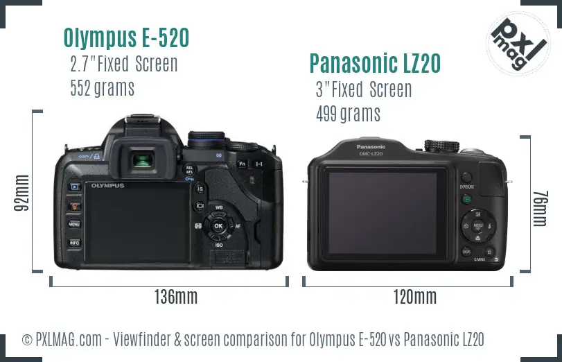Olympus E-520 vs Panasonic LZ20 Screen and Viewfinder comparison