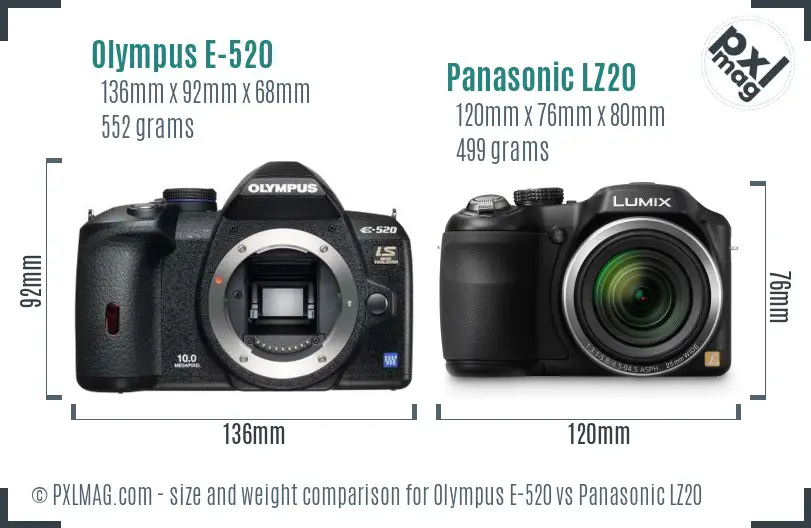 Olympus E-520 vs Panasonic LZ20 size comparison