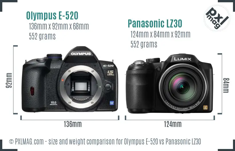 Olympus E-520 vs Panasonic LZ30 size comparison