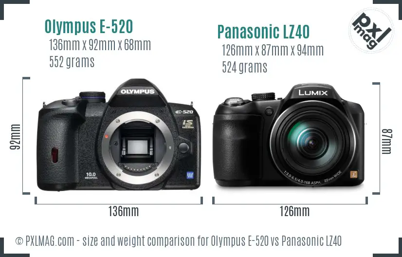 Olympus E-520 vs Panasonic LZ40 size comparison