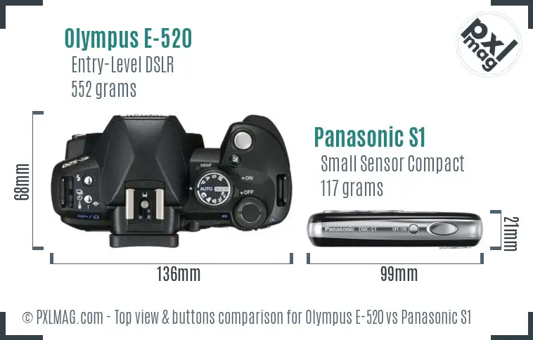 Olympus E-520 vs Panasonic S1 top view buttons comparison