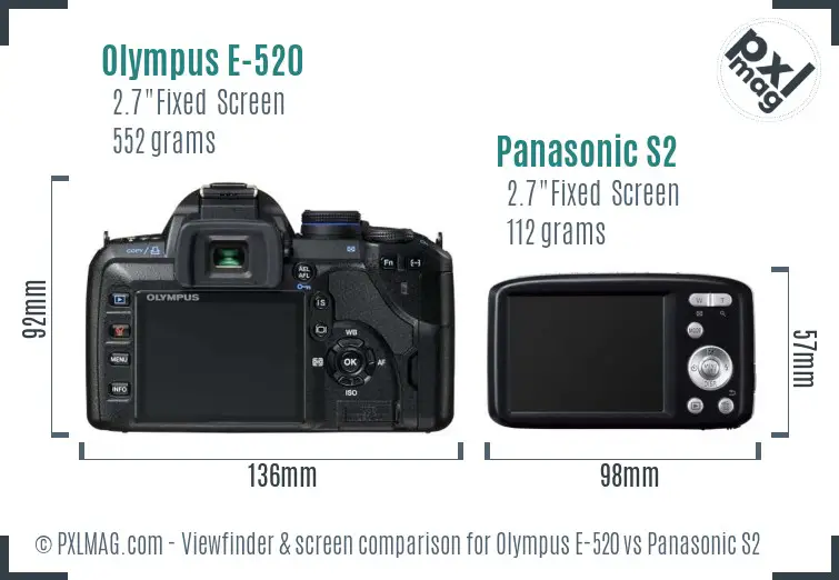 Olympus E-520 vs Panasonic S2 Screen and Viewfinder comparison