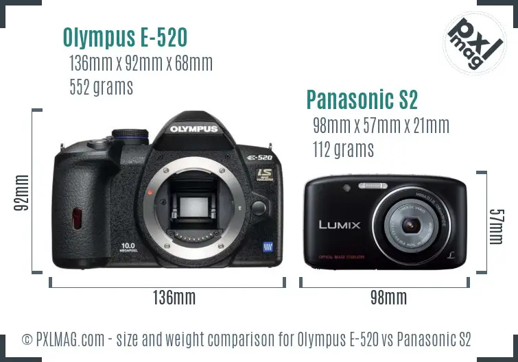 Olympus E-520 vs Panasonic S2 size comparison