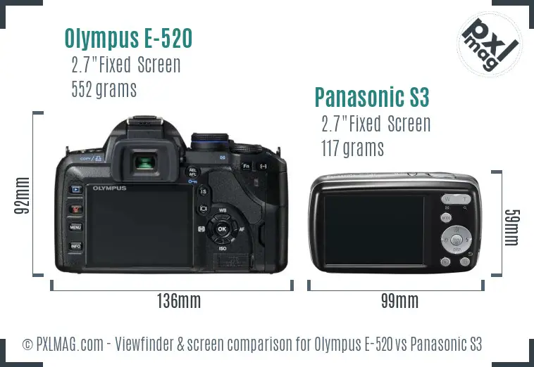 Olympus E-520 vs Panasonic S3 Screen and Viewfinder comparison