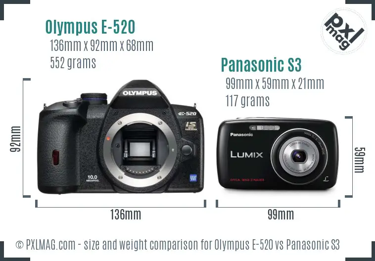 Olympus E-520 vs Panasonic S3 size comparison