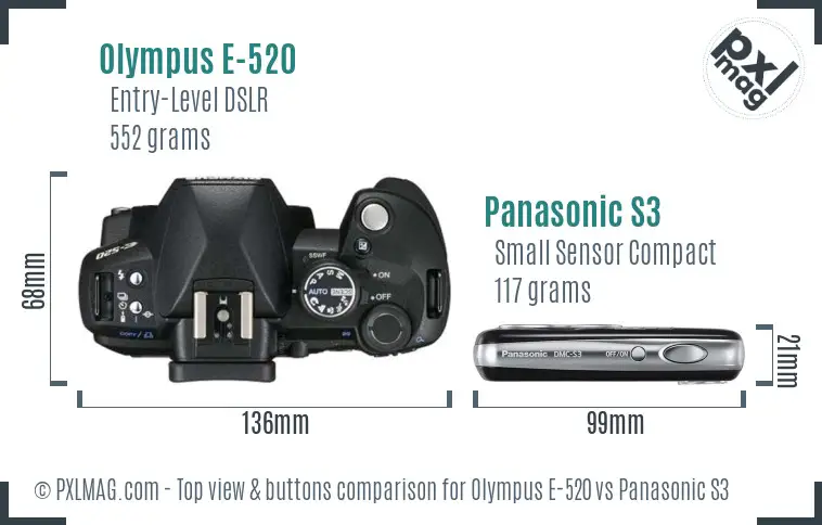 Olympus E-520 vs Panasonic S3 top view buttons comparison