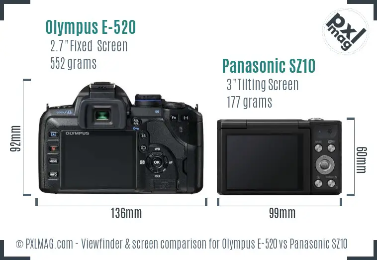 Olympus E-520 vs Panasonic SZ10 Screen and Viewfinder comparison