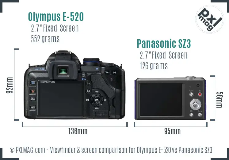 Olympus E-520 vs Panasonic SZ3 Screen and Viewfinder comparison