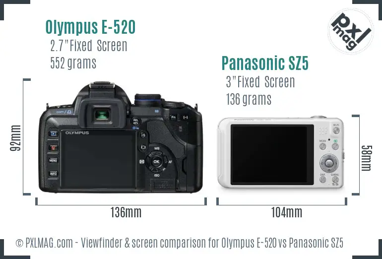 Olympus E-520 vs Panasonic SZ5 Screen and Viewfinder comparison