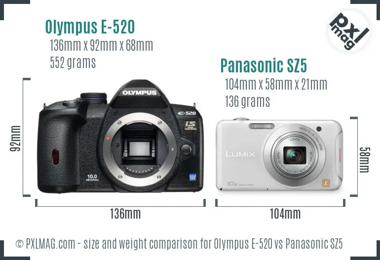 Olympus E-520 vs Panasonic SZ5 size comparison