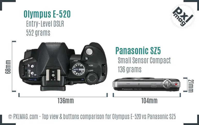 Olympus E-520 vs Panasonic SZ5 top view buttons comparison