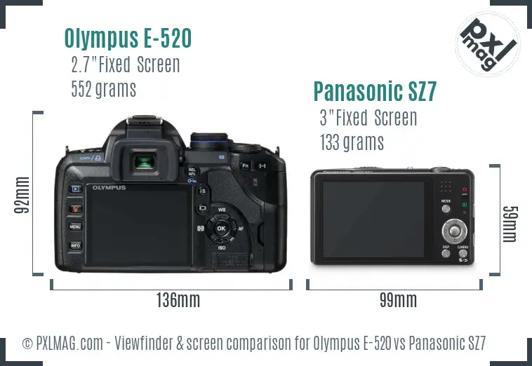 Olympus E-520 vs Panasonic SZ7 Screen and Viewfinder comparison