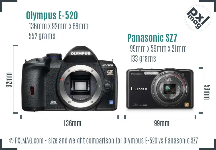 Olympus E-520 vs Panasonic SZ7 size comparison