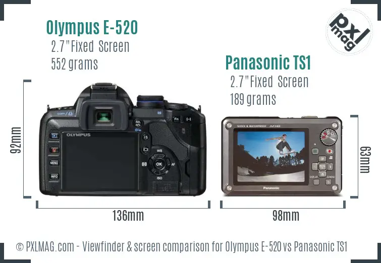 Olympus E-520 vs Panasonic TS1 Screen and Viewfinder comparison