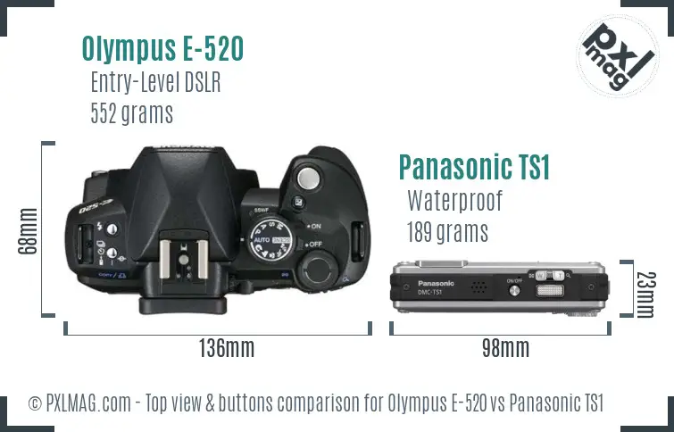 Olympus E-520 vs Panasonic TS1 top view buttons comparison